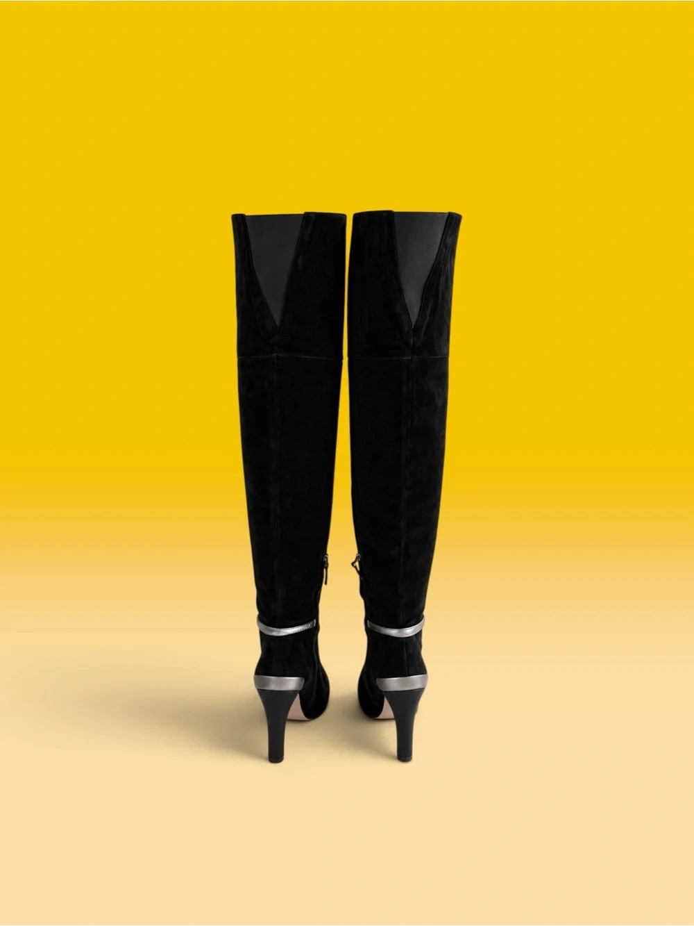 Fendi Black Suede Over-the-Knee Fold-Over Boots – Size 39.5 with silver trim